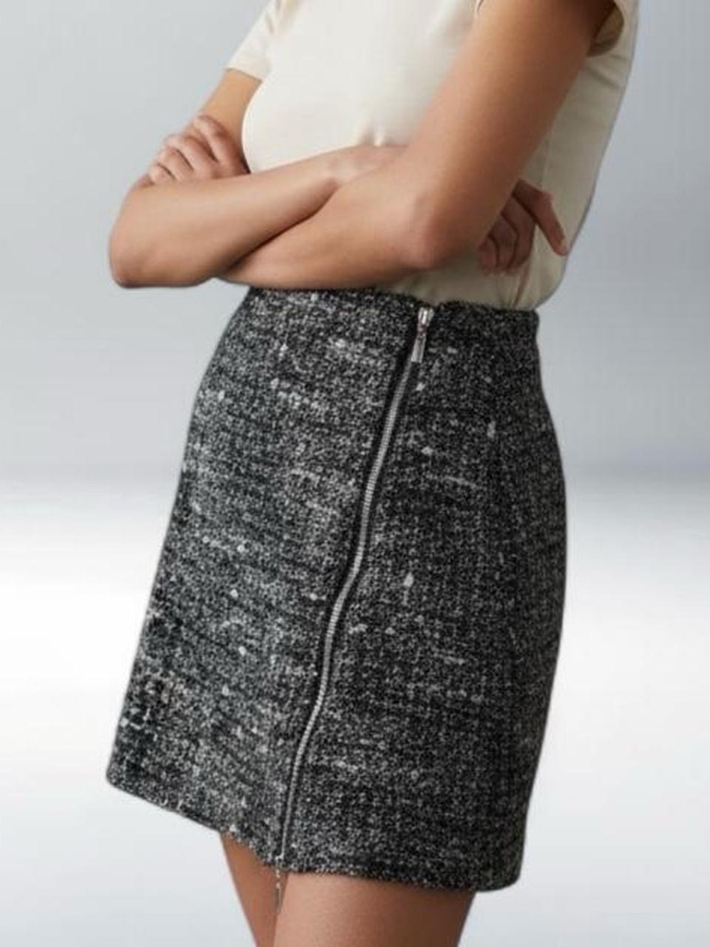 Kenneth Cole Wool Mohair Apaca Black & White Tweed Mini Skirt sz 10